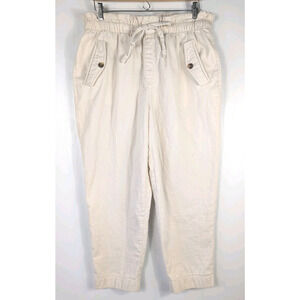 LOFT Pull On Pants Women’s Large Beige Paperbag Waist Casual Lightweight Cotton